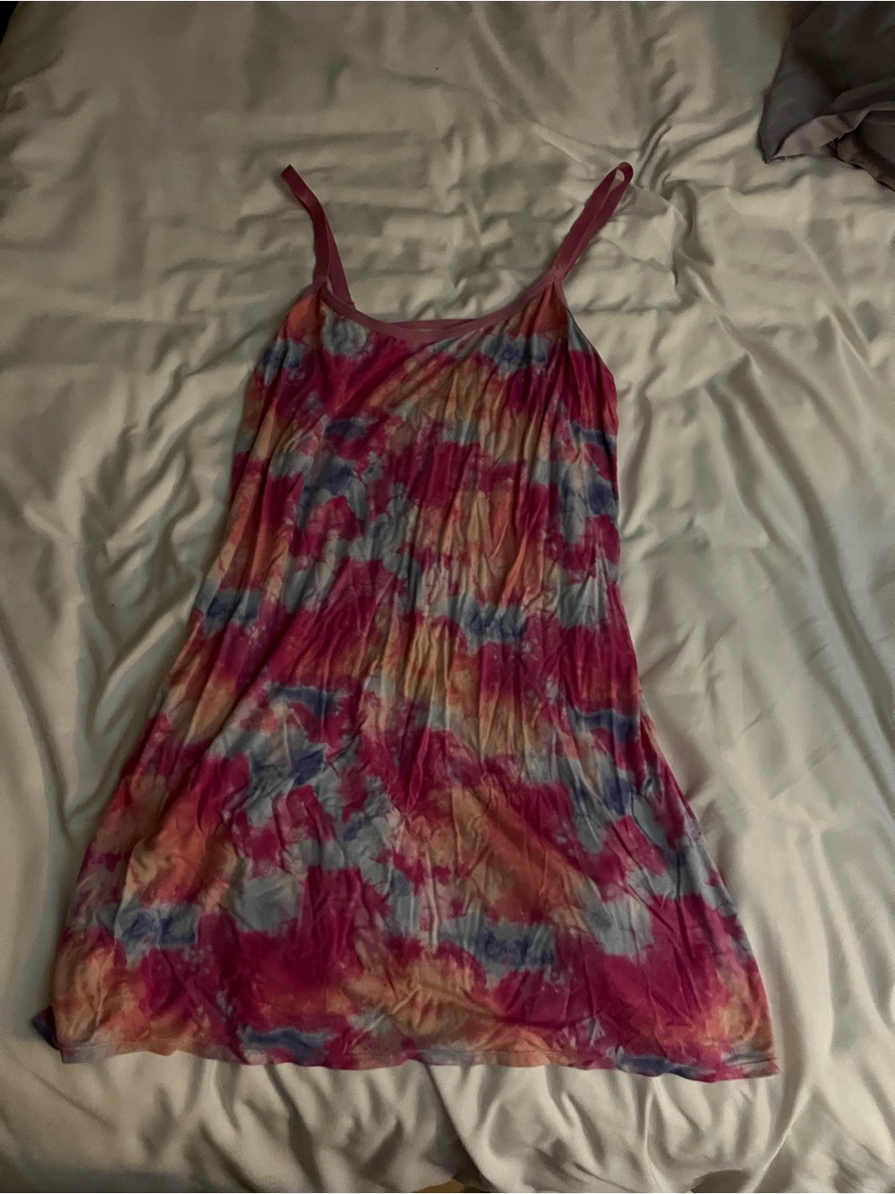 Tie-Dye Spaghetti Strap Night Dress in Pink, Blue & Orange